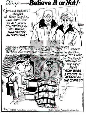 Ripley's Believe It or Not on Wednesday March 6, 2002 Comic Strip