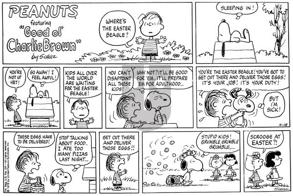Peanuts on Sunday April 18, 1976 Comic Strip