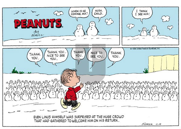 Peanuts on Sunday November 10, 1996 Comic Strip