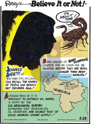 Ripley's Believe It or Not on Monday March 29, 2010 Comic Strip