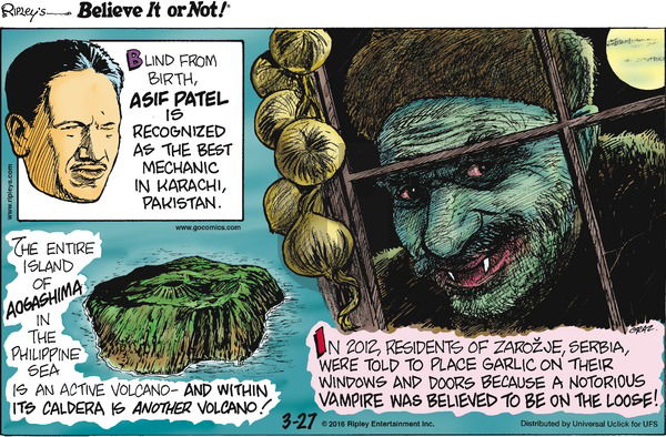 Ripley's Believe It or Not on Sunday March 27, 2016 Comic Strip