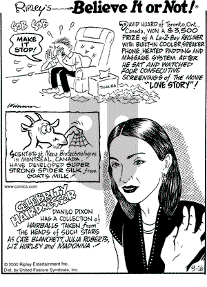 Ripley's Believe It or Not on Saturday September 16, 2000 Comic Strip