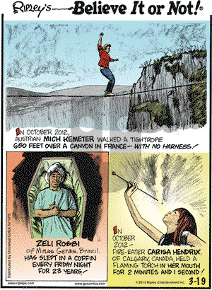 Ripley's Believe It or Not on Tuesday March 19, 2013 Comic Strip