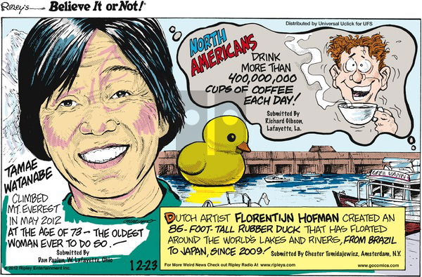 Ripley's Believe It or Not on Sunday December 23, 2012 Comic Strip