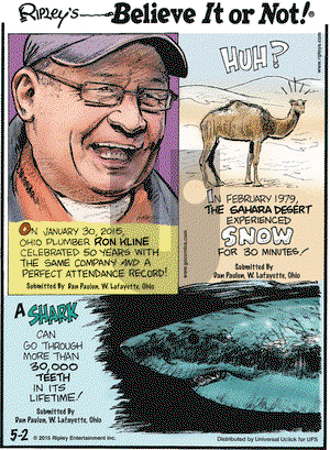 Ripley's Believe It or Not on Saturday May 2, 2015 Comic Strip