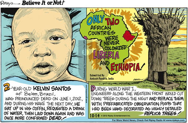 Ripley's Believe It or Not on Sunday October 14, 2012 Comic Strip