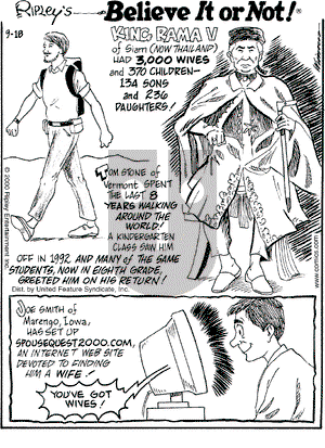 Ripley's Believe It or Not on Monday September 18, 2000 Comic Strip