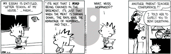 Calvin and Hobbes on Thursday February 21, 1991 Comic Strip