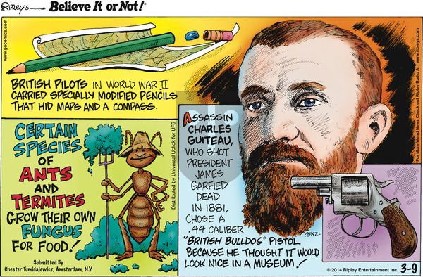 Ripley's Believe It or Not on Sunday March 9, 2014 Comic Strip