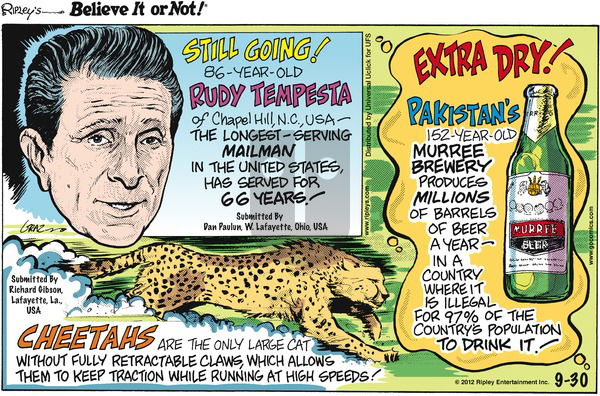 Ripley's Believe It or Not on Sunday September 30, 2012 Comic Strip
