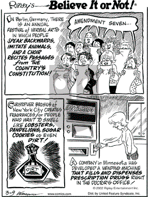 Ripley's Believe It or Not on Saturday March 9, 2002 Comic Strip