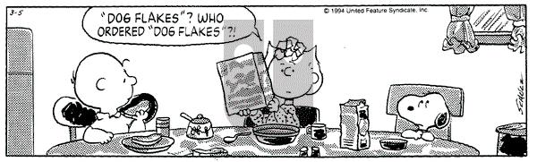 Peanuts on Saturday March 5, 1994 Comic Strip