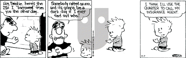 Calvin and Hobbes - Thursday November 7, 1991 Comic Strip