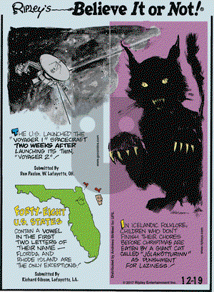 Ripley's Believe It or Not on Tuesday December 19, 2017 Comic Strip