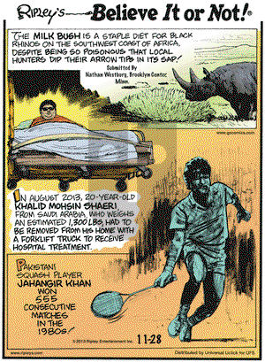 Ripley's Believe It or Not on Thursday November 28, 2013 Comic Strip