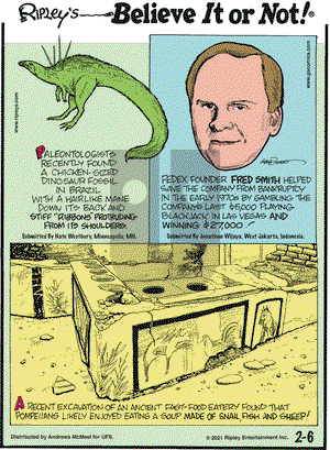 Ripley's Believe It or Not on Saturday February 6, 2021 Comic Strip