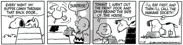 Peanuts on Saturday November 15, 1986 Comic Strip