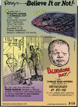 Ripley's Believe It or Not on Saturday March 14, 2020 Comic Strip