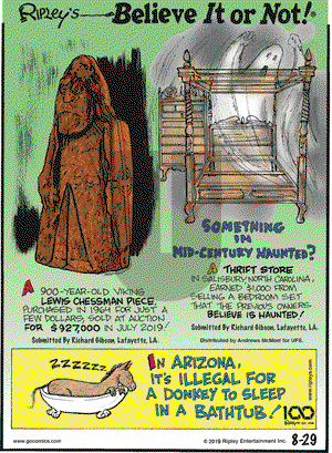 Ripley's Believe It or Not on Thursday August 29, 2019 Comic Strip