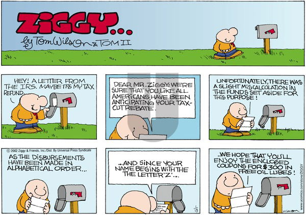 Ziggy on Sunday January 13, 2002 Comic Strip