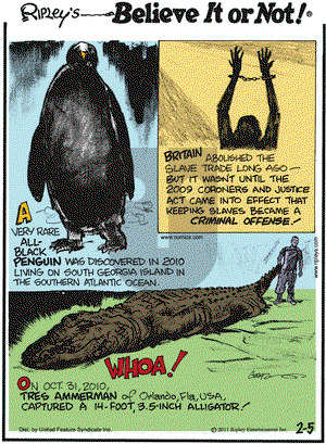 Ripley's Believe It or Not on Saturday February 5, 2011 Comic Strip