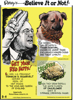 Ripley's Believe It or Not on Friday September 4, 2015 Comic Strip